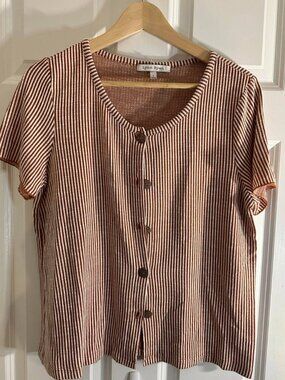Rust Stripe Button-Front Knit Top - Size L